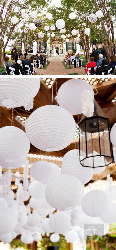 14" White Round Paper Lantern, Crisscross Ribbing, Chinese Hanging Wedding & Party Decoration - AsianImportStore.com - B2B Wholesale Lighting & Decor since 2002