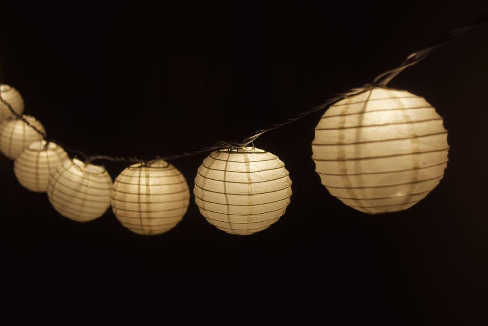 10 Socket Beige Round Paper Lantern Party String Lights (4" Lanterns, Expandable) - AsianImportStore.com - B2B Wholesale Lighting & Decor since 2002