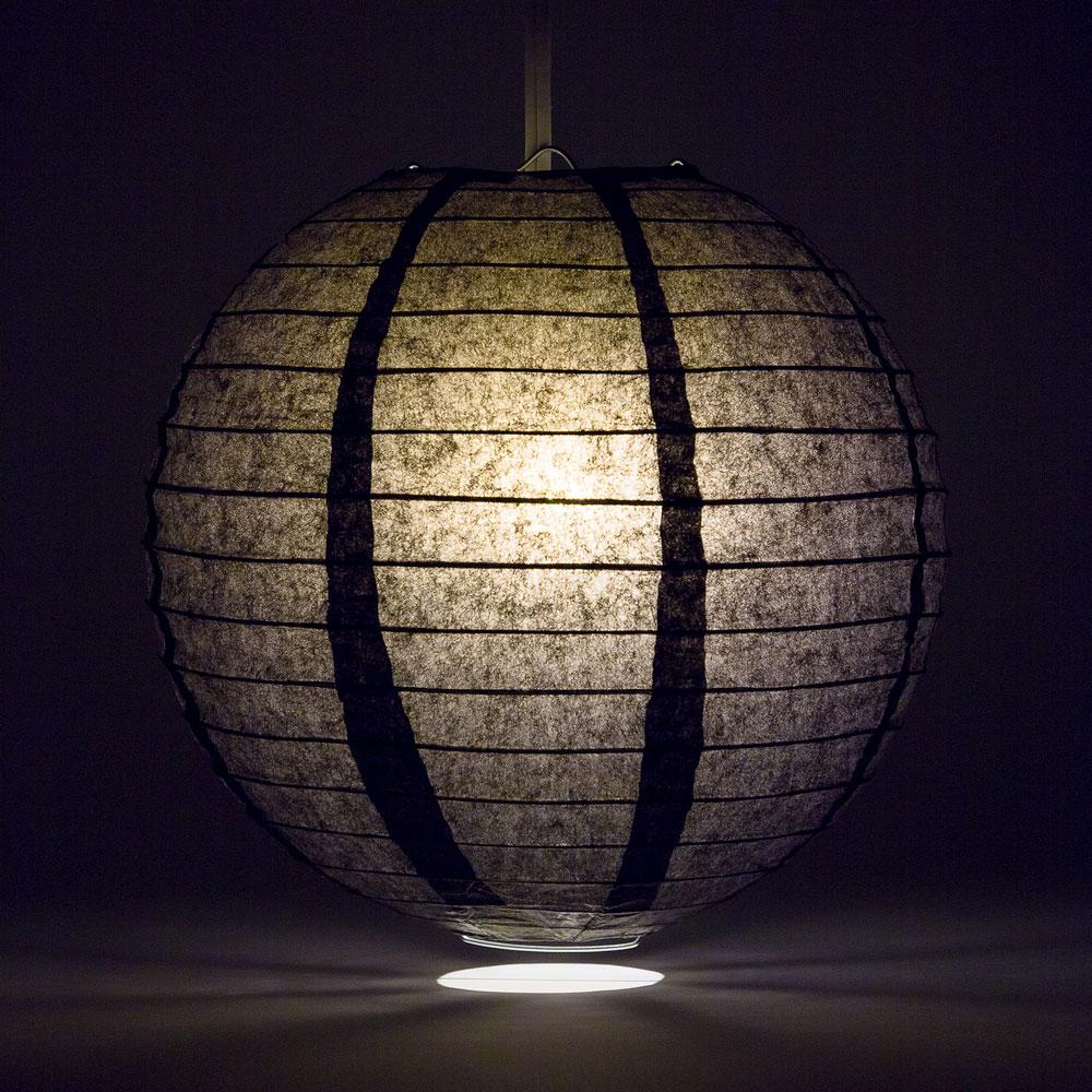 8" Black Round Paper Lantern, Even Ribbing, Chinese Hanging Wedding & Party Decoration - AsianImportStore.com - B2B Wholesale Lighting and Decor