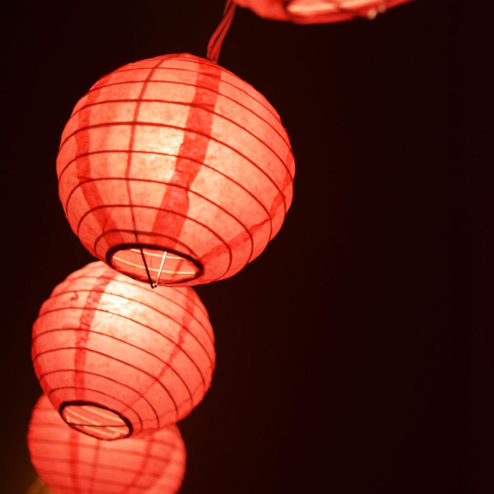 10 Socket Fuchsia Round Paper Lantern Party String Lights (4" Lanterns, Expandable) - AsianImportStore.com - B2B Wholesale Lighting & Decor since 2002