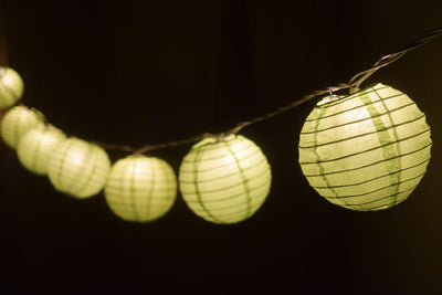 10 Socket Light Lime Green Round Paper Lantern Party String Lights (4" Lanterns, Expandable) - AsianImportStore.com - B2B Wholesale Lighting & Decor since 2002