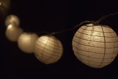 10 Socket White Round Paper Lantern Party String Lights (4" Lanterns, Expandable) - AsianImportStore.com - B2B Wholesale Lighting & Decor since 2002