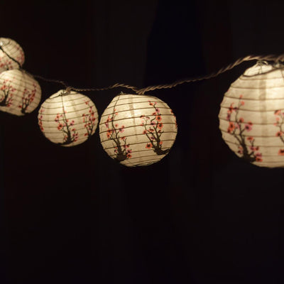 10 Socket Cherry Blossom / Sakura Round Paper Lantern Party String Lights (4" Lanterns, Expandable) - AsianImportStore.com - B2B Wholesale Lighting & Decor since 2002