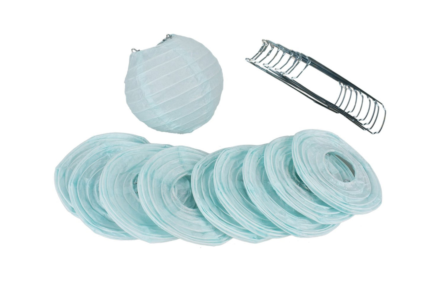 16-FT, 20x Paper Lantern Party String Lights Set (4" Arctic Spa Blue and White Lanterns) - AsianImportStore.com - B2B Wholesale Lighting & Decor since 2002