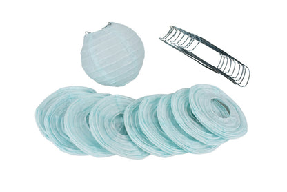 16-FT, 20x Paper Lantern Party String Lights Set (4" Arctic Spa Blue and White Lanterns) - AsianImportStore.com - B2B Wholesale Lighting & Decor since 2002