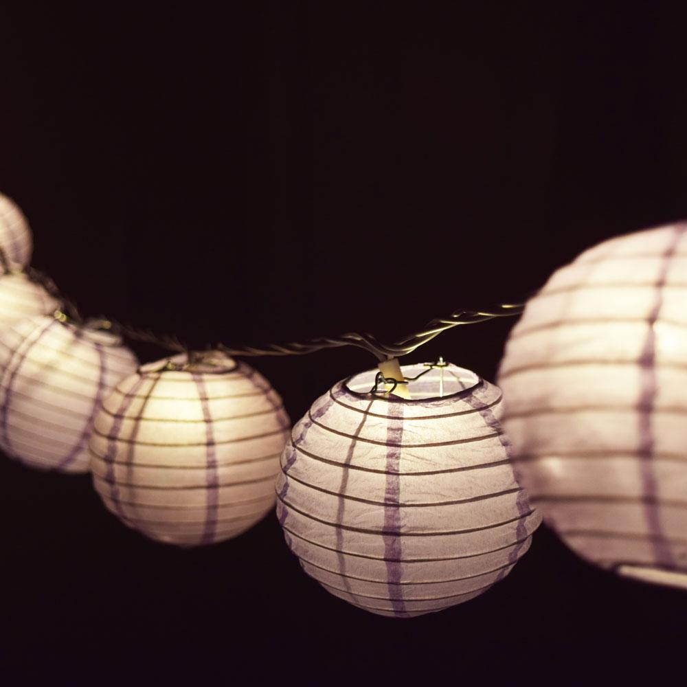 10 Socket Lavender Round Paper Lantern Party String Lights (4" Lanterns, Expandable) - AsianImportStore.com - B2B Wholesale Lighting & Decor since 2002