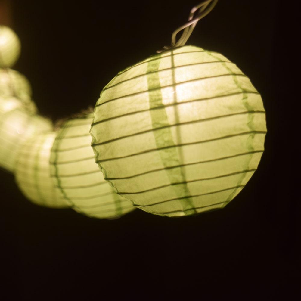 10 Socket Light Lime Green Round Paper Lantern Party String Lights (4" Lanterns, Expandable) - AsianImportStore.com - B2B Wholesale Lighting & Decor since 2002