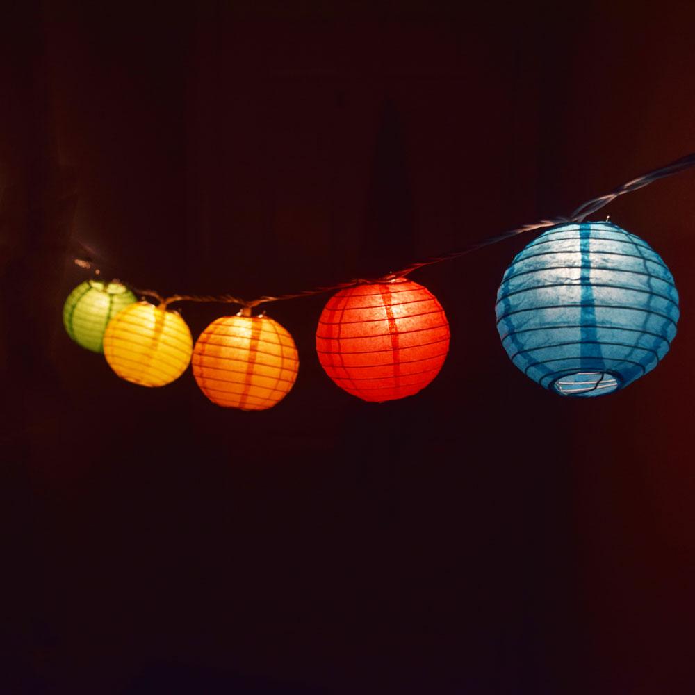 10 Socket Multi Color Round Paper Lantern Party String Lights (4" Lanterns, Expandable) - AsianImportStore.com - B2B Wholesale Lighting and Decor
