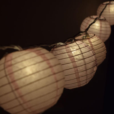 10 Socket Pink Round Paper Lantern Party String Lights (4" Lanterns, Expandable) - AsianImportStore.com - B2B Wholesale Lighting & Decor since 2002