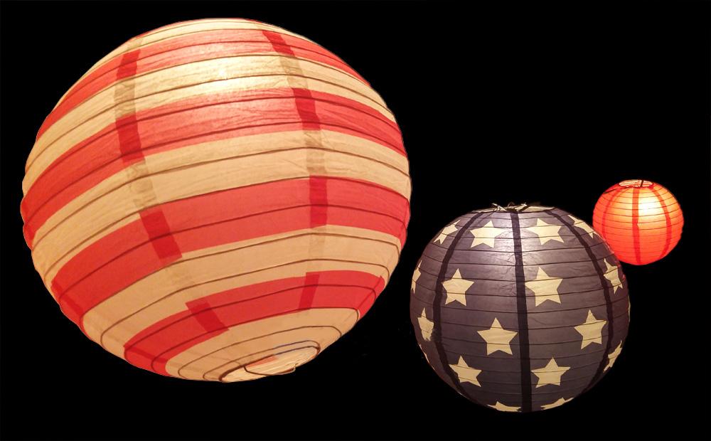 (Discontinued) (102 PACK) 8/12/14" 4th of July Red, White and Blue Round Paper Lanterns, Even Ribbing, Hanging Decoration Set