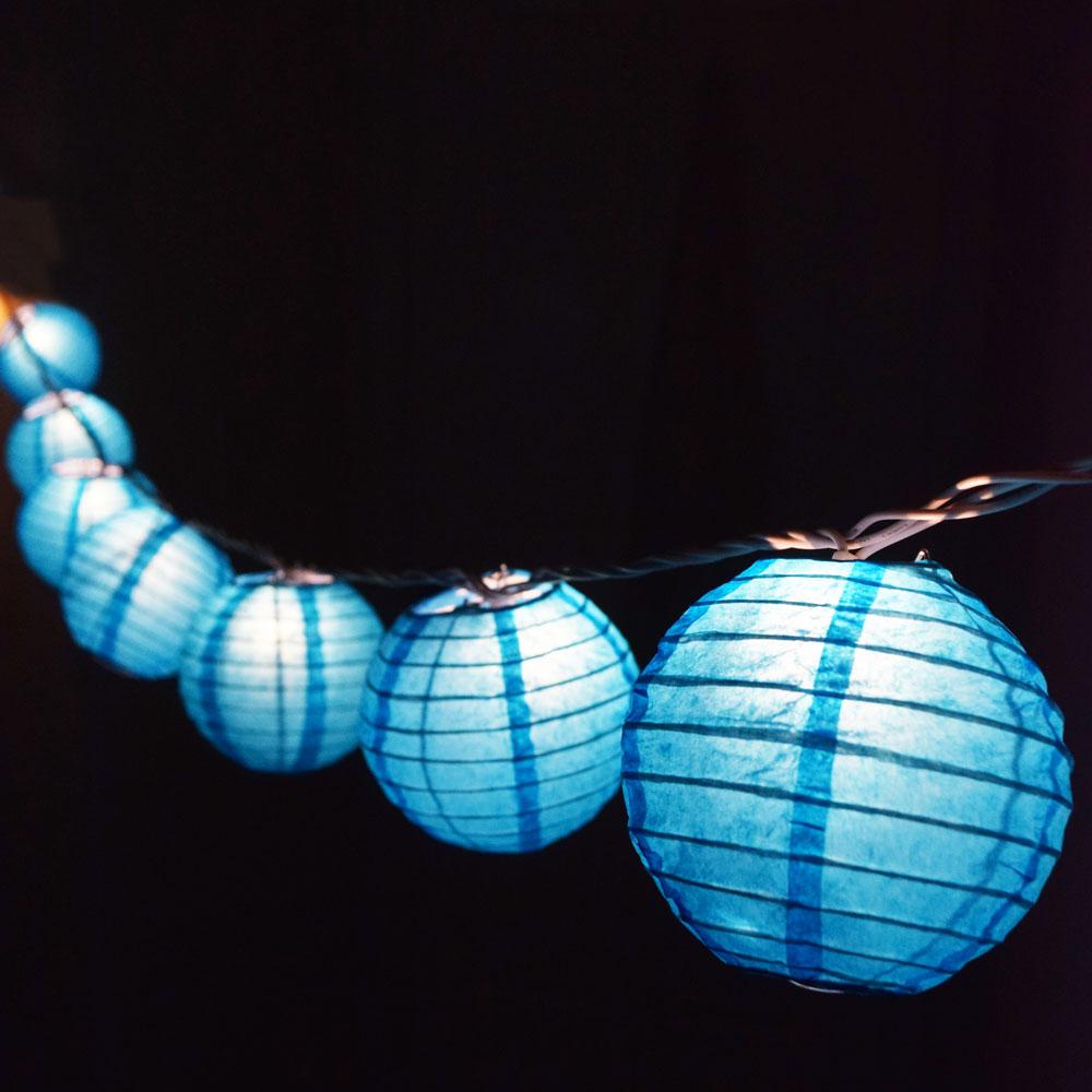 10 Socket Turquoise Round Paper Lantern Party String Lights (4" Lanterns, Expandable) - AsianImportStore.com - B2B Wholesale Lighting & Decor since 2002