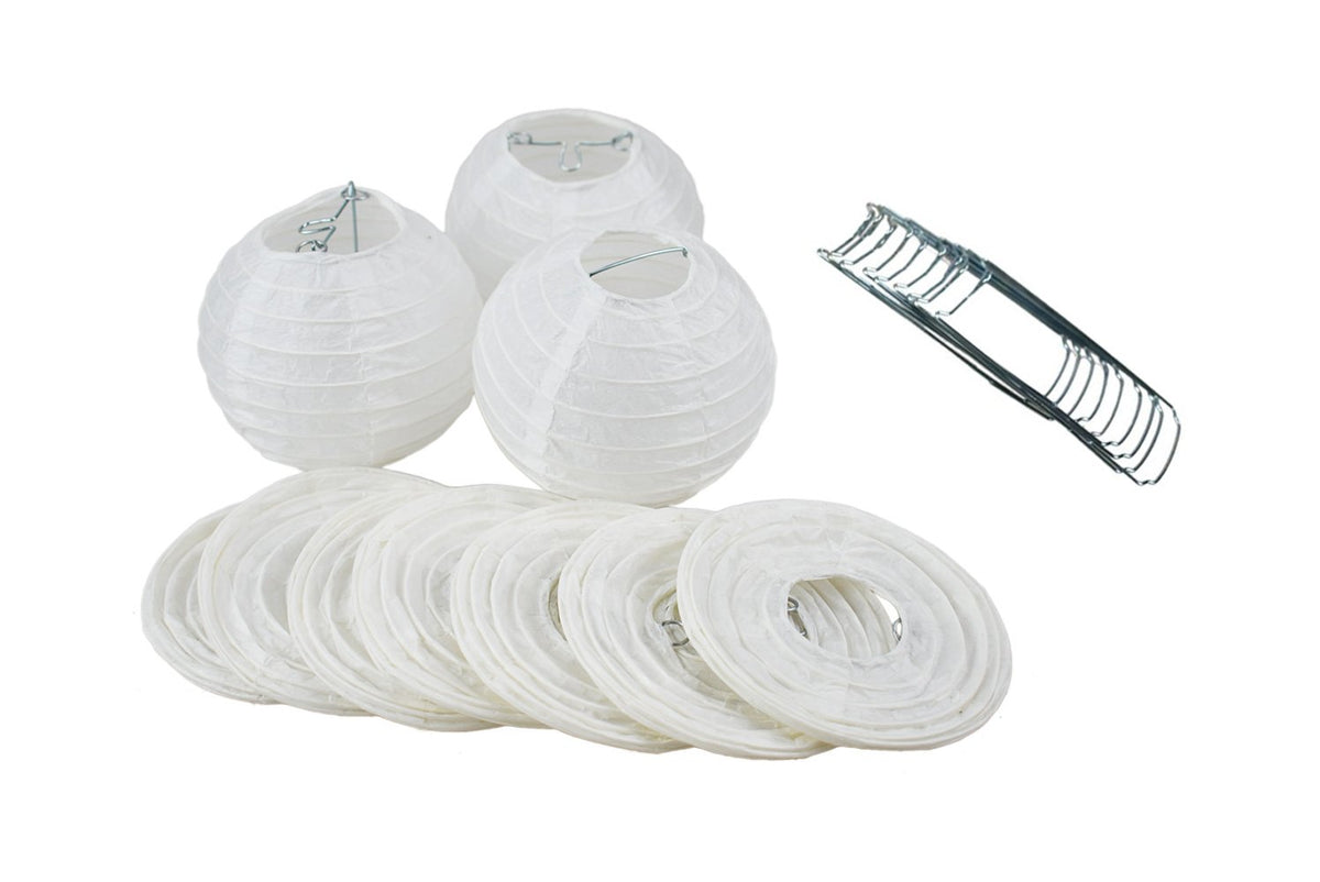 BULK PACK (100) 4" White Round Paper Lanterns, Even Ribbing, Hanging Decoration (String Light Sold Separately)