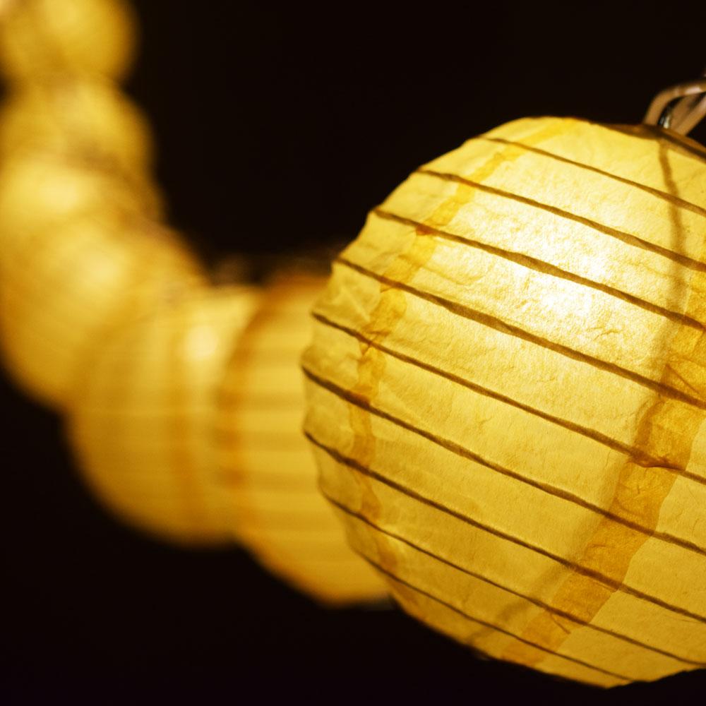 10 Socket Yellow Round Paper Lantern Party String Lights (4" Lanterns, Expandable) - AsianImportStore.com - B2B Wholesale Lighting & Decor since 2002