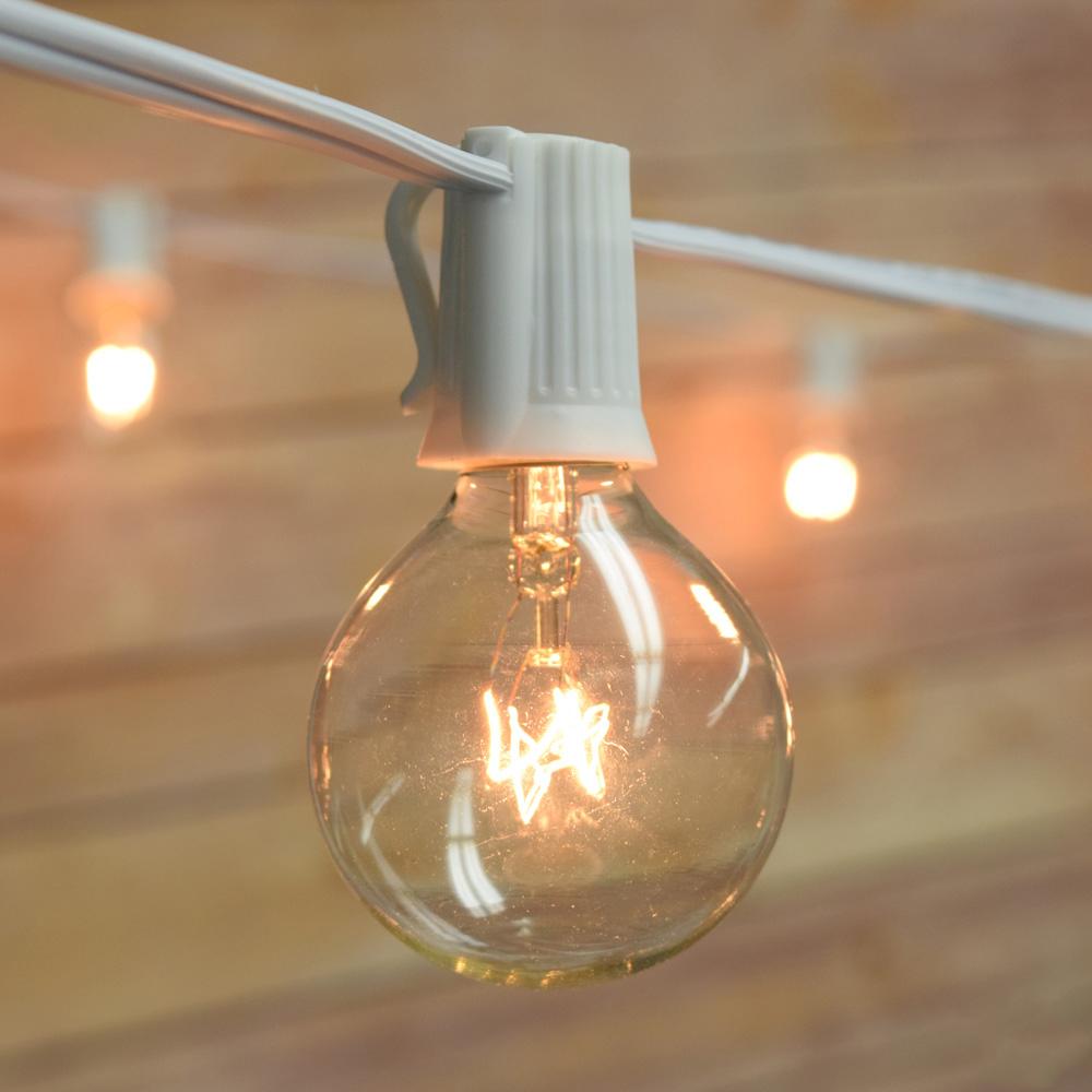 51 Ft | 50 Socket White Outdoor Patio Bistro String Light Cord With Clear Globe Bulbs - E12 C7 Base, UL Listed - AsianImportStore.com - B2B Wholesale Lighting and Decor