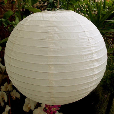 8" Beige / Ivory Round Paper Lantern, Even Ribbing, Chinese Hanging Wedding & Party Decoration - AsianImportStore.com - B2B Wholesale Lighting & Decor since 2002
