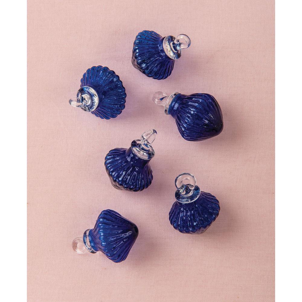 6 Pack | 1" Cobalt Blue Iris Mini Recycled Glass Ornament Christmas Tree Decoration - AsianImportStore.com - B2B Wholesale Lighting and Decor