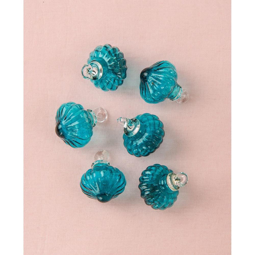 6 Pack | 1" Teal Lucy Mini Recycled Glass Ornament Christmas Tree Decoration - AsianImportStore.com - B2B Wholesale Lighting and Decor