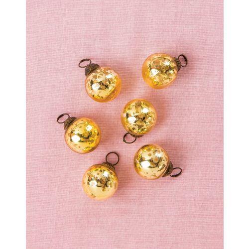 6 Pack | 1.5-Inch Gold Ava Mini Mercury Handcrafted Glass Balls Ornaments Christmas Tree Decoration