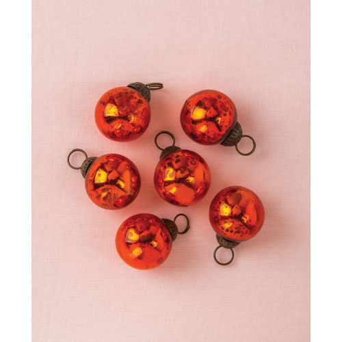 BLOWOUT (60 PACK) 6 Pack | 1.5" Orange Ava Mini Mercury Handcrafted Glass Balls Ornaments Christmas Tree Decoration