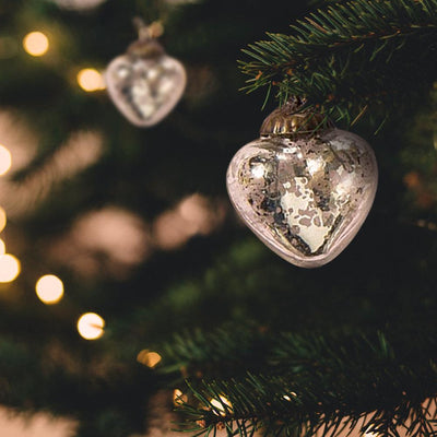 6 Pack | 1.5-Inch Silver Cora Mercury Glass Heart Ornaments Christmas Tree Decoration - AsianImportStore.com - B2B Wholesale Lighting & Décor since 2002.