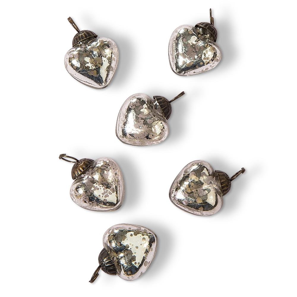 6 Pack | 1.5-Inch Silver Cora Mercury Glass Heart Ornaments Christmas Tree Decoration - AsianImportStore.com - B2B Wholesale Lighting & Décor since 2002.