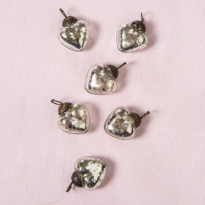 6 Pack | 1.5-Inch Silver Cora Mercury Glass Heart Ornaments Christmas Tree Decoration
