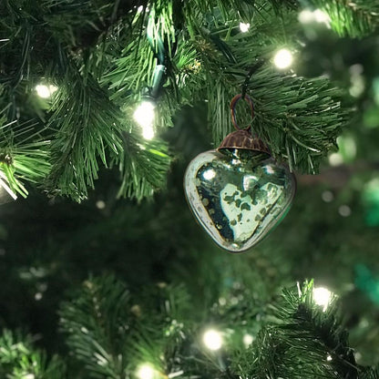 6 Pack | 1.5-Inch Vintage Green Cora Mercury Glass Heart Ornaments Christmas Tree Decoration - AsianImportStore.com - B2B Wholesale Lighting & Décor since 2002.