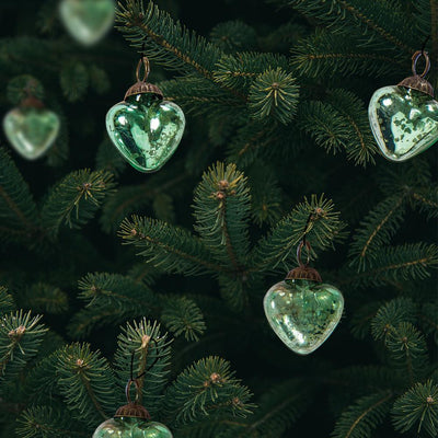 6 Pack | 1.5-Inch Vintage Green Cora Mercury Glass Heart Ornaments Christmas Tree Decoration - AsianImportStore.com - B2B Wholesale Lighting & Décor since 2002.