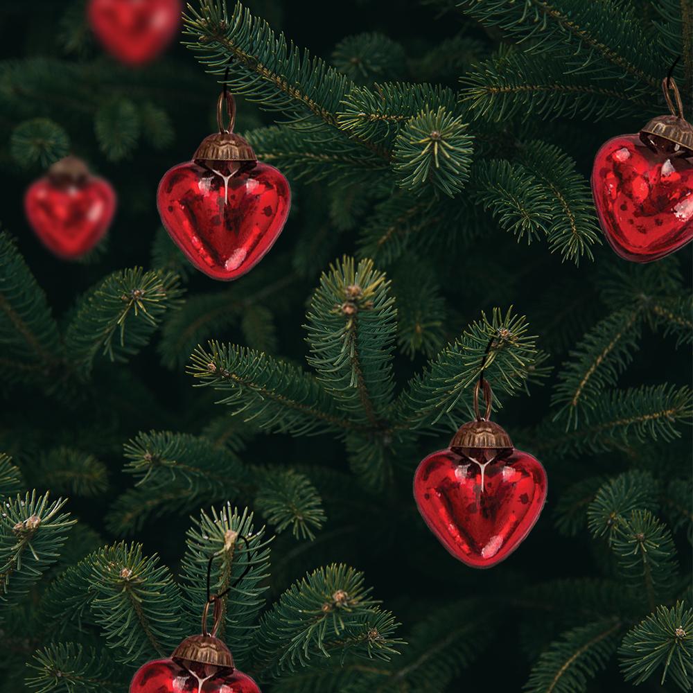 6 Pack | 1.5-Inch Red Cora Mercury Glass Heart Ornaments Christmas Tree Decoration - AsianImportStore.com - B2B Wholesale Lighting & Décor since 2002.