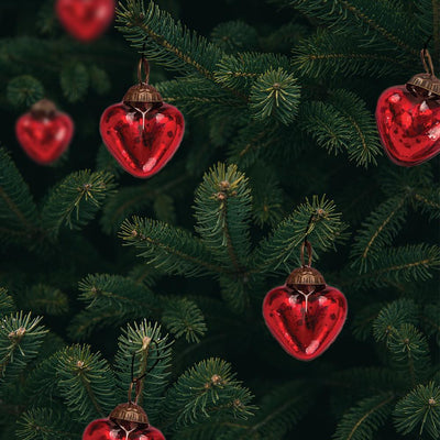6 Pack | 1.5-Inch Red Cora Mercury Glass Heart Ornaments Christmas Tree Decoration - AsianImportStore.com - B2B Wholesale Lighting & Décor since 2002.