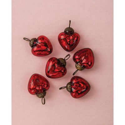 6 Pack | 1.5-Inch Red Cora Mercury Glass Heart Ornaments Christmas Tree Decoration