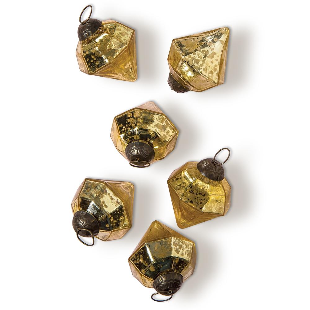 6 Pack | 2.25-Inch Gold Elizabeth Mercury Glass Diamond Shaped Ornament Christmas Tree Decoration - AsianImportStore.com - B2B Wholesale Lighting & Décor since 2002.