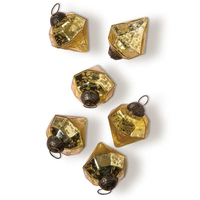 6 Pack | 2.25-Inch Gold Elizabeth Mercury Glass Diamond Shaped Ornament Christmas Tree Decoration - AsianImportStore.com - B2B Wholesale Lighting & Décor since 2002.