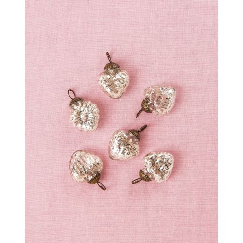 BLOWOUT (60 PACK) 6 Pack | 1.5" Silver Mini Mercury Glass Assorted Heart Ornaments Christmas Tree Decoration