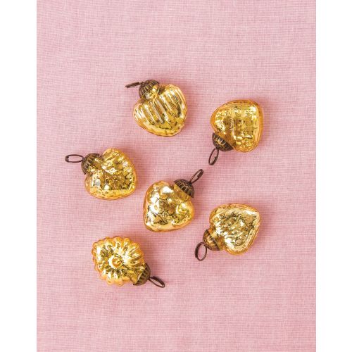 BLOWOUT (60 PACK) 6 Pack | 1.5" Gold Mini Mercury Glass Assorted Heart Ornaments Christmas Tree Decoration