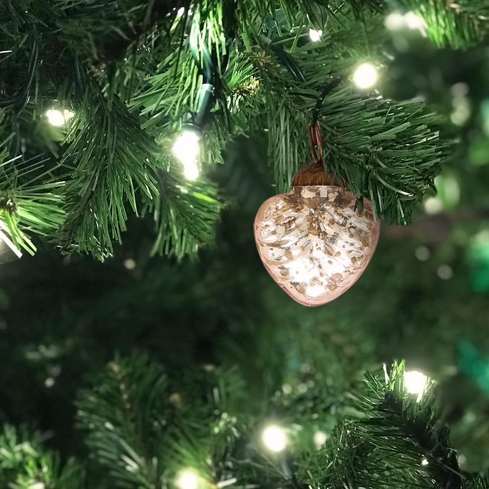6 Pack | 1.25-Inch Silver Hetty Mercury Glass Designer Heart Ornaments Christmas Tree Decoration