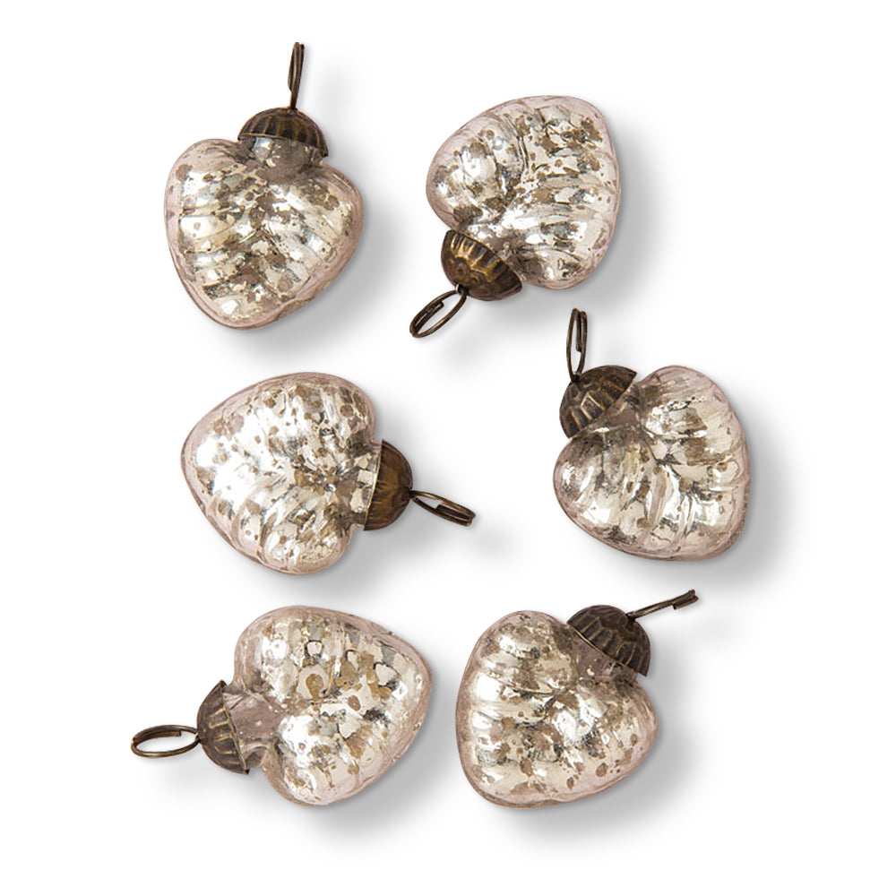6 Pack | 1.5" Silver Hetty Mercury Glass Designer Heart Ornaments Christmas Tree Decoration - AsianImportStore.com - B2B Wholesale Lighting & Décor since 2002.
