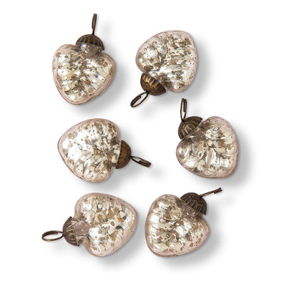 6 Pack | 1.5" Silver Hetty Mercury Glass Designer Heart Ornaments Christmas Tree Decoration - AsianImportStore.com - B2B Wholesale Lighting & Décor since 2002.