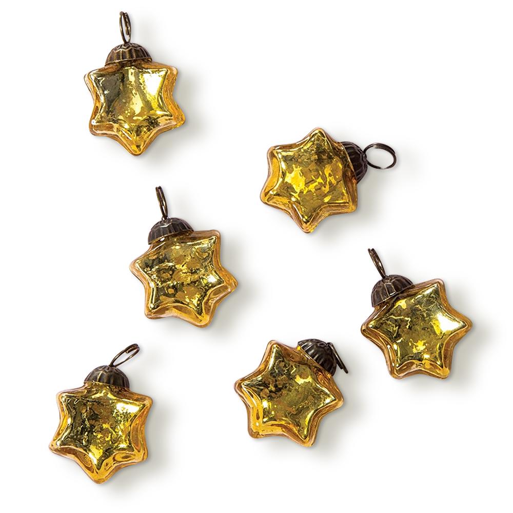 6 Pack | 1.5-Inch Gold Imogen Mercury Glass Star Ornaments Christmas Tree Decoration - AsianImportStore.com - B2B Wholesale Lighting & Décor since 2002.
