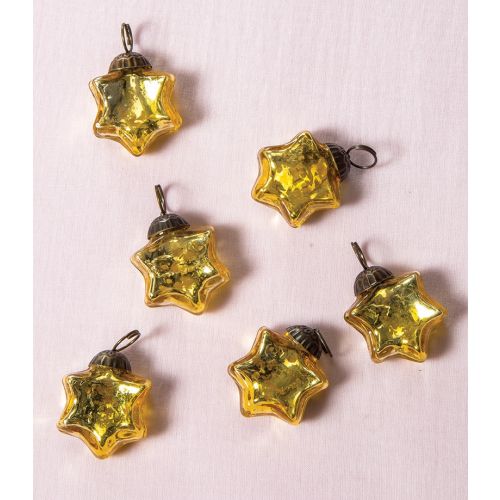 BLOWOUT (60 PACK) 6 Pack | 1.5" Gold Imogen Mercury Glass Star Ornaments Christmas Tree Decoration