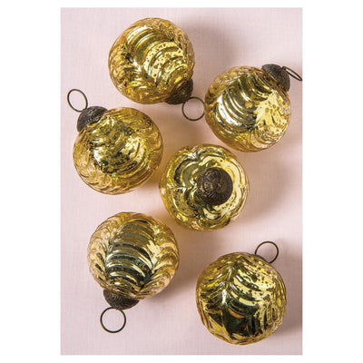6 Pack | 2.5-Inch Gold Nola Mercury Glass Waved Ball Ornaments Christmas Decoration