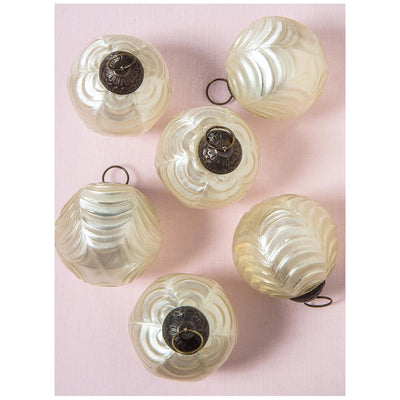 6 Pack | 2.5-Inch Pearl White Nola Mercury Glass Waved Ball Ornaments Christmas Decoration