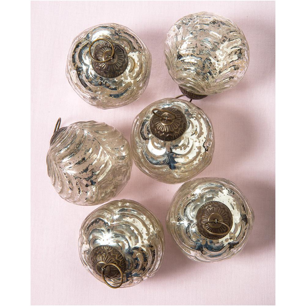 6 Pack | 2.5-Inch Silver Nola Mercury Glass Waved Ball Ornaments Christmas Decoration