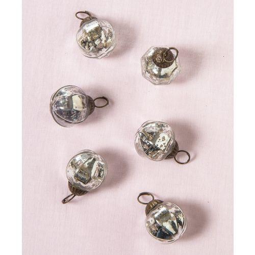 6 Pack | 2-Inch Silver Penina Mercury Glass Ball Ornaments Christmas Decoration