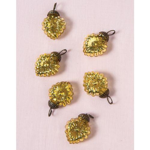 6 Pack | 1.25-Inch Gold Viola Mercury Glass Heart Ornaments Christmas Tree Decoration
