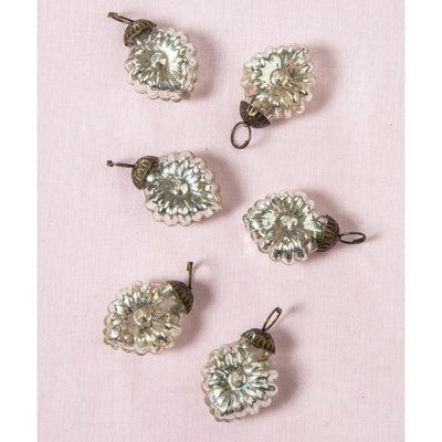 6 Pack | 1.25-Inch Silver Viola Mercury Glass Heart Ornaments Christmas Tree Decoration