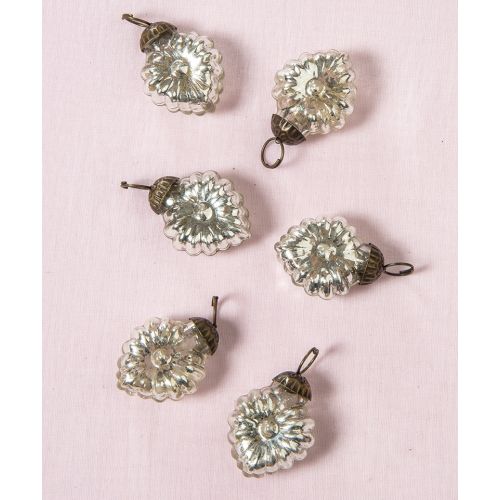 BLOWOUT (60 PACK) 6 Pack | 1.25" Silver Viola Mercury Glass Heart Ornaments Christmas Tree Decoration