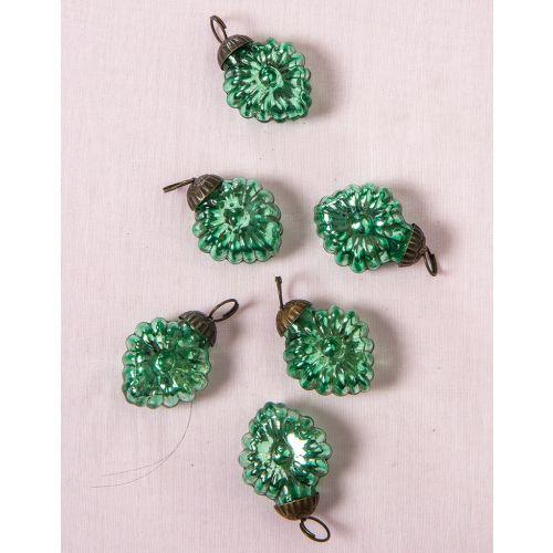 6 Pack | 1.25-Inch Vintage Green Viola Mercury Glass Heart Ornaments Christmas Tree Decoration