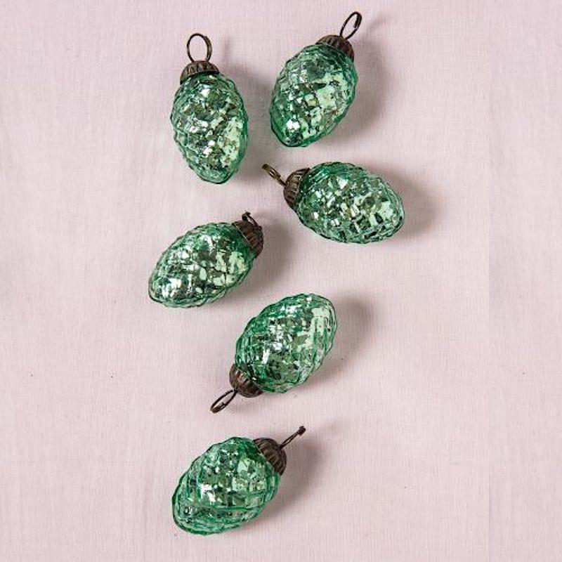 6 Pack | 1.5-Inch Vintage Green Willow Mercury Glass Pine Cone Ornaments Christmas Tree Decoration