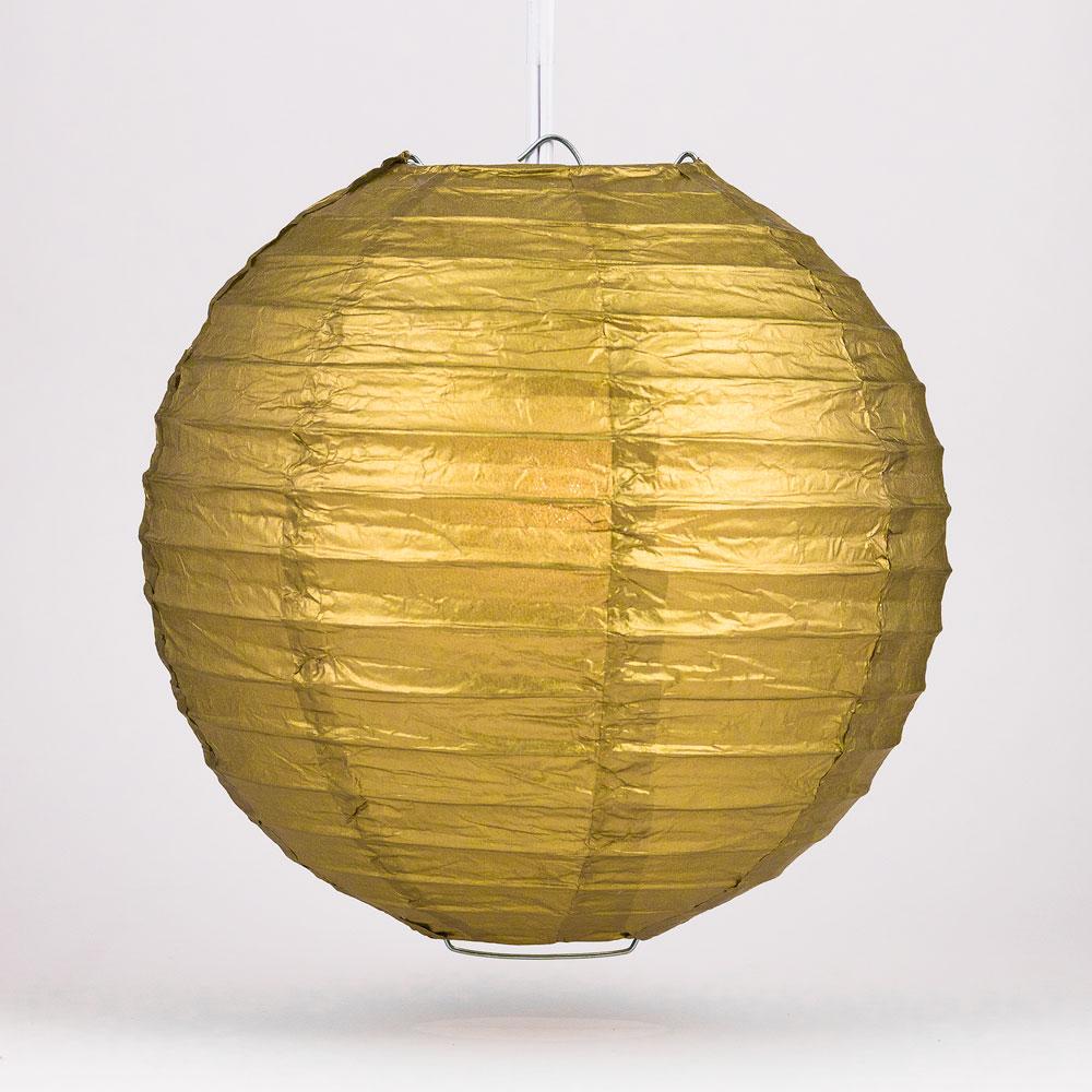 6" Gold Round Paper Lantern, Even Ribbing, Chinese Hanging Wedding & Party Decoration - AsianImportStore.com - B2B Wholesale Lighting and Decor